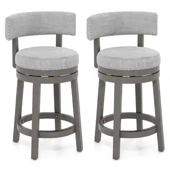 Walmart Gymax Set of 2 Upholstered Swivel Bar Stools with Wooden Legs, Counter Height, Gray (Set of 2) offer