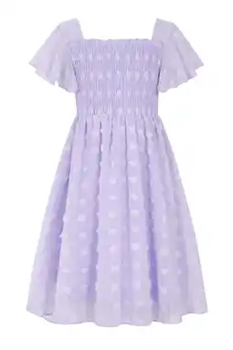 Walmart Aideaone Girls Chiffon Dress Flutter Ruffle Short Sleeve Kids Square Neck Frocks Purple 6-13Y offer