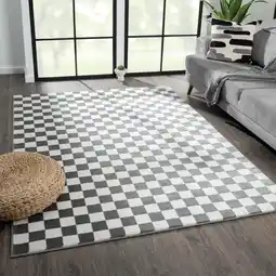 Walmart Luxe Weavers Geometric Checkered Black and White Area Rug 6x9, Modern Stain Resistant Carpet offer