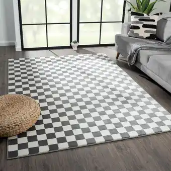 Walmart Luxe Weavers Geometric Checkered Black and White Area Rug 6x9, Modern Stain Resistant Carpet offer