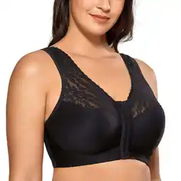 Walmart DELIMIRA Women's Front Closure Bras Racerback Wireless Plus Size Full Coverage Lace Bra offer