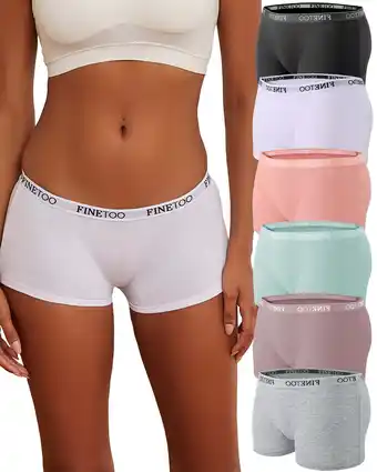 Walmart FINETOO Women's Cotton Boxer Briefs Full Coverage Ladies BoyShort Underwear 6 Pack offer