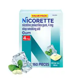 Walmart Nicorette Nicotine Gum, Stop Smoking Aids, 4 Mg, White Ice Mint, 160 Count offer