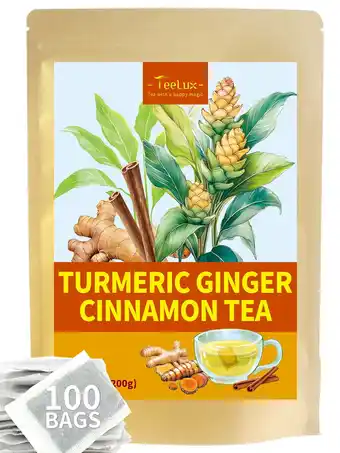 Walmart TeeLux Turmeric Ginger Cinnamon Tea, Spicy & Sweet Flavor, Caffeine Free, 100 Count offer