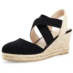 Walmart Bocca Women's Crisscross Elastic Wedge Sandals Black Ankle Strap Platform Espadrille 8M offer