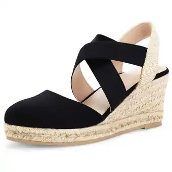 Walmart Bocca Women's Crisscross Elastic Wedge Sandals Black Ankle Strap Platform Espadrille 8M offer