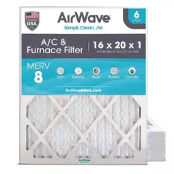 Walmart AirWave 16x20x1 MERV 8 Pleated HVAC AC Furnace Air Filter, 6-Pack offer