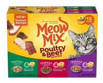 Walmart Meow Mix Tender Favorites Poultry & Beef Wet Cat Food Variety Pack, 2.75-Ounce Cups (Pack of 12) offer