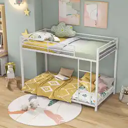 Walmart Gymax Twin Over Twin Low Metal Bunk Bed with Ladder Guardrails for Teens Adults White offer