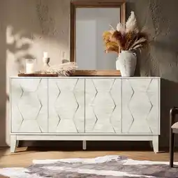 Walmart 4 Doors Storage Credenza and Sideboard Buffet Cabinet with Adjustable Shelves Solid Wood Legs White offer