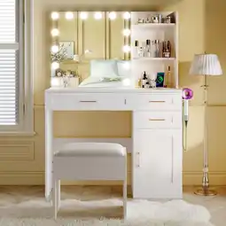 Walmart Tomnk White Vanity with Lights Mirrors, Makeup Vanity Desk with Drawers and Chair, Power Outlet offer