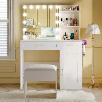 Walmart Tomnk White Vanity with Lights Mirrors, Makeup Vanity Desk with Drawers and Chair, Power Outlet offer
