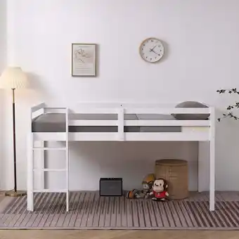 Walmart Zimtown Twin Size Loft Bed with Stairs Wood Low Sturdy Loft Bed for Kids Bedroom, White offer
