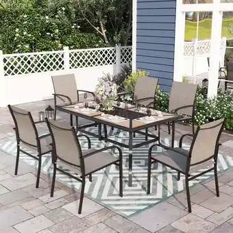 Walmart Sophia & William 7 Piece Patio Metal Dining Set Patio Dining Table and 6 Brown Textilene Chairs offer
