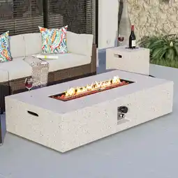 Walmart COSIEST 2-Piece Outdoor Rectangle Terrazzo White Propane Fire Table Set with Tank Cover Table offer
