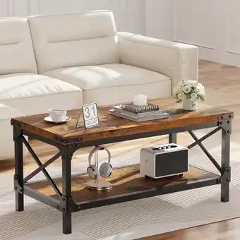 Walmart DELAMU Rustic Wood Coffee Table Rectangle with Storage for Living Room, Brown offer
