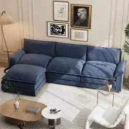 Walmart Homall Sectional Sofa 3-seat L-shaped Sofa with reversible toffee chair Movable Footrest Sofa,Blue offer