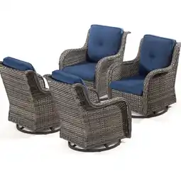 Walmart MeetLeisure 4 Pieces Outdoor Patio Furniture Wicker Swivel Chair with Cushions for Backyard, Navy offer