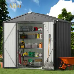 Walmart Aiho 8' x 6' Outdoor Storage Sheds with Lockable Double Doors for Garden & Backyard ,Gray offer