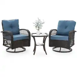 Walmart Techmilly 3 Pieces Patio Furniture Set, Outdoor Swivel Gliders Rocker, Glass Top Side Table (Grey) offer
