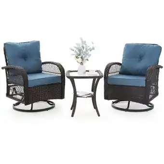 Walmart Techmilly 3 Pieces Patio Furniture Set, Outdoor Swivel Gliders Rocker, Glass Top Side Table (Grey) offer