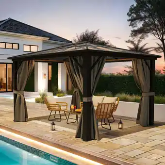 Walmart ModFusion 10 'x 12' Hardtop Gazebo with Aluminum Frame and Curtains in Black offer
