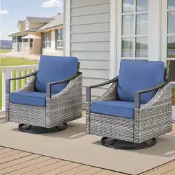 Walmart Yeahumalia Patio Outdoor Wicker Swivel Rocking Glider Chairs Set of 2 with Blue Cushions offer
