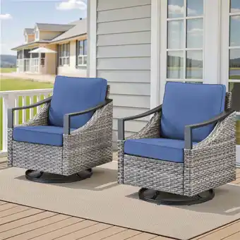Walmart Yeahumalia Patio Outdoor Wicker Swivel Rocking Glider Chairs Set of 2 with Blue Cushions offer