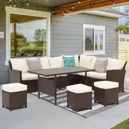 Walmart Superjoe High Curved Back 7-Piece Wicker Dining Sectional Sofa with Dining Table and Chair, Ivory offer