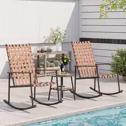 Walmart LAUSAINT HOME 3-Piece Outdoor Patio Furniture Set, 2 Wicker Rocking Chairs with Side Table, Brown offer