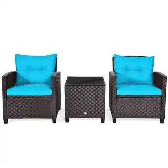 Walmart Patiojoy 3 Pieces Wicker Cushioned Conversation Set Outdoor Rattan Furniture with Turquoise Cushions offer