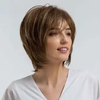 Walmart Phocas Short Brown Wigs for Women Highlight Blonde Pixie Cut Wig with Bangs Wefted Wig Caps offer