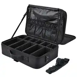 Walmart Joligrace Travel Makeup Bag Cosmetic Train Case Organizer with Shoulder Strap Dividers, Black offer