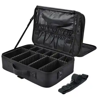 Walmart Joligrace Travel Makeup Bag Cosmetic Train Case Organizer with Shoulder Strap Dividers, Black offer