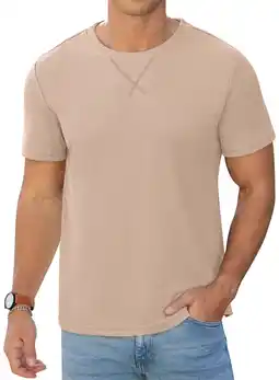 Walmart QDG Mens Waffle Shirt Crew Neck Short Sleeve Casual T-Shirt Beige L offer