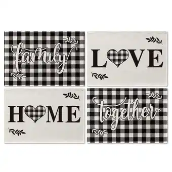 Walmart Smile Buffalo Check Plaid Placemats 12 x 18 Inch Set of 4, Black and Off White offer