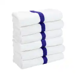 Walmart Arkwright Power Gym Bath Towels (6 Pack), 22x44 in., White with Blue Stripe, Soft Cotton offer