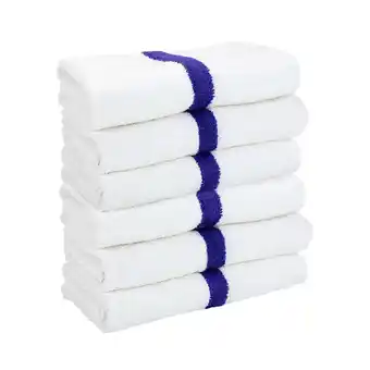 Walmart Arkwright Power Gym Bath Towels (6 Pack), 22x44 in., White with Blue Stripe, Soft Cotton offer