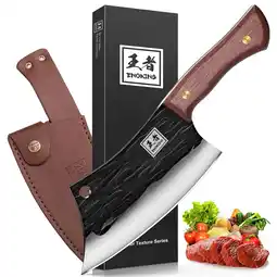 Walmart ENOKING Meat Cleaver Hand Forged Chef Knife Carbon Steel Chopping Butcher Knife 6.3 inch offer