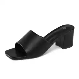 Walmart Pennysue Women's Block Heel Mule Sandals Black Backless Slip On Sandals 8M offer