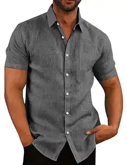 Walmart Coshow Men's Casual Button Down Shirts Short Sleeve Linen Shirts Summer Beach Dress Shirt offer