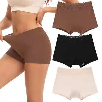 Walmart INNERSY Women's Lace Boyshort Panties Cotton Boxer Briefs Underwear Mid Rise 3-Pack(L,Earthly Hues) offer