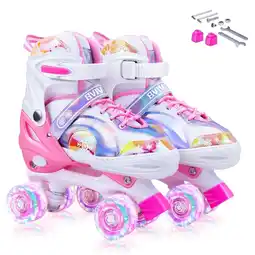 Walmart Bvivok Roller Skates for Girls Size (M: 2.5-6.5), 4 Sizes Adjustable, with Light up Wheels (Pink) offer