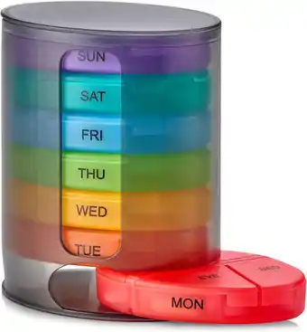 Walmart MEDca Weekly Pill Case, 7 Stackable Compartments, 4 Times Daily, Rainbow offer