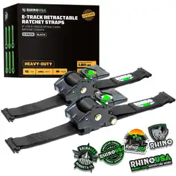 Walmart Rhino USA 2 x 10' E Track Retractable Ratchet Tie Down Straps - 3033lb Break Strength (Black 2Pack) offer