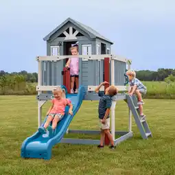 Walmart Backyard Discovery Beacon Heights Cedar Wooden Elevated Playhouse, Slide, Play Kitchen offer