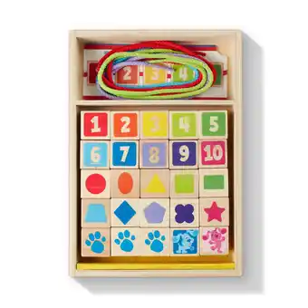 Walmart Melissa & Doug Blues Clues & You! Wooden Lacing Beads - 25 Beads, 4 Cords - FSC-Certified Materials offer