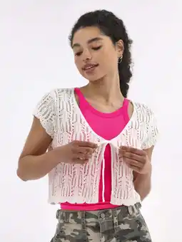Walmart No Boundaries Crochet Cardigan Sweater with Short Sleeves, Lightweight, Women's offer