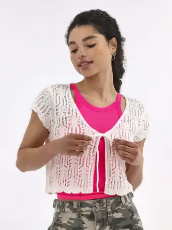 Walmart No Boundaries Crochet Cardigan Sweater with Short Sleeves, Lightweight, Women's offer