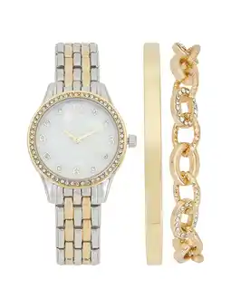 Walmart Time and Tru Women's Two Tone Round Watch and Link and Bangle Bracelet Set, 3-Piece offer